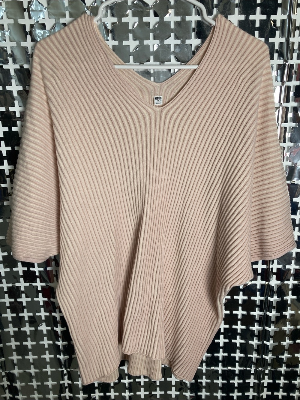 Uniqlo Blush Ribbed V-Neck Poncho Sweater